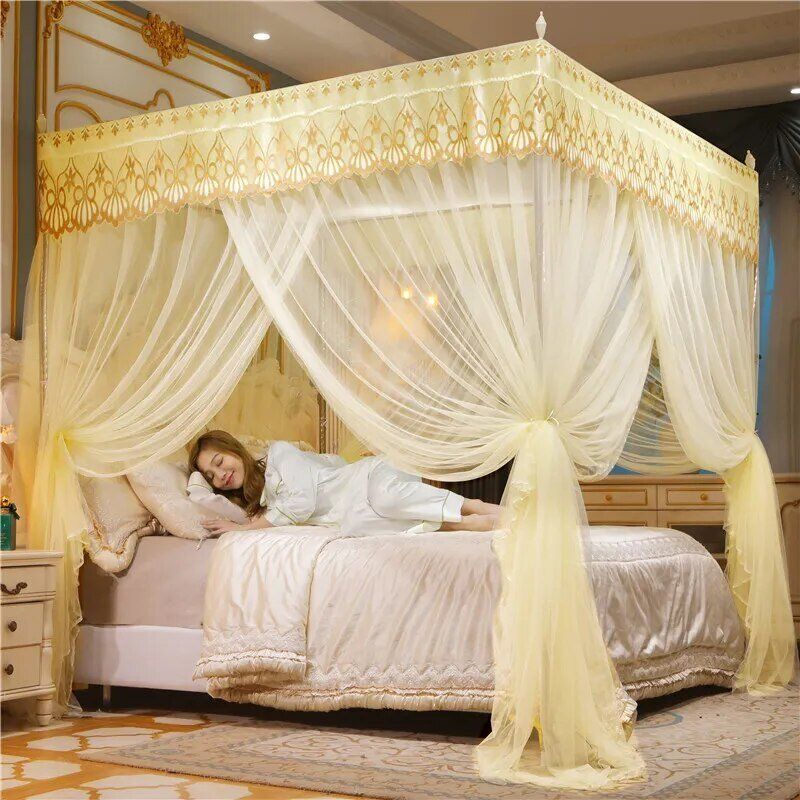 Embroidery Lace Pleated Mosquito Net for Bed Square